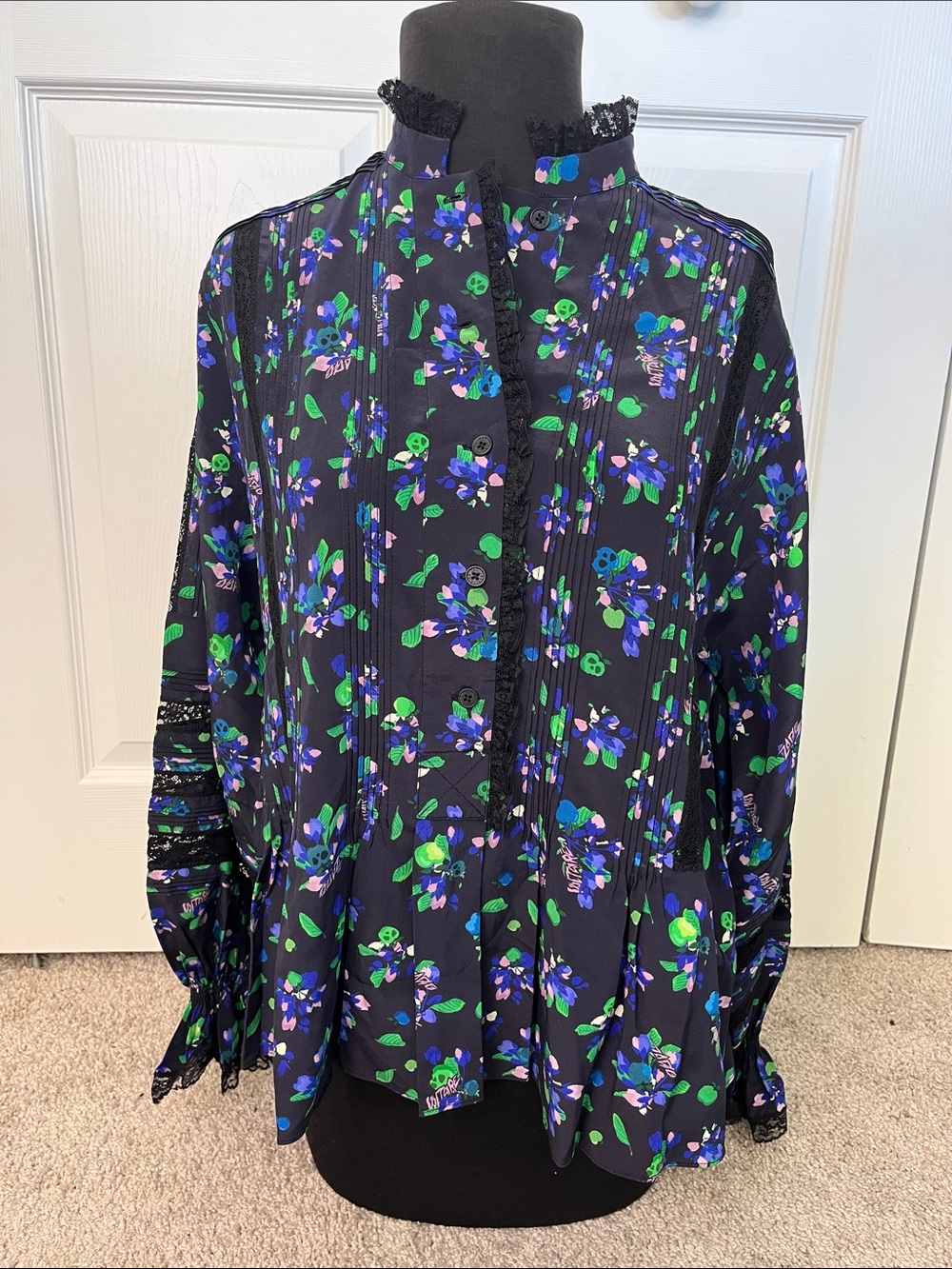 Zadig Voltaire Bianca Dark Floral Silk Top Lace XS NWT Cottagecore Prairie